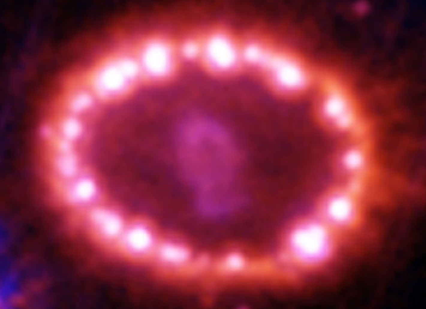 Figure 4: Supernova SN1987A's Cosmic Pearls Credit: P. Challis, R. Kirshner (CfA), and B. Sugerman (STScI), NASA.