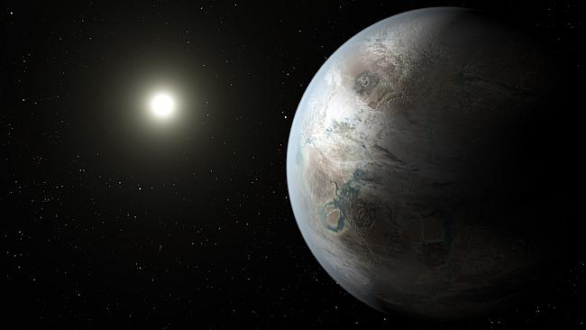 This artist’s concept depicts one possible appearance of the planet Kepler-452b, the first near-Earth-size world to be found in the habitable zone of star that is similar to our sun. Picture: NASA Ames/JPL-Caltech/T. Pyle Source: Supplied