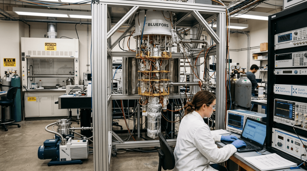 Modern dilution cryogenic refrigerator laboratory setup